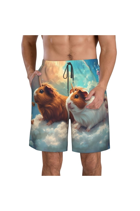 Cloud Guinea Pig Print Men's Beach Shorts,Men's Swim Trunks,Quick Dry Board Shorts with Pockets,Men's Bathing Suits for Surfing, Running, and Casual Wear-3X-Large