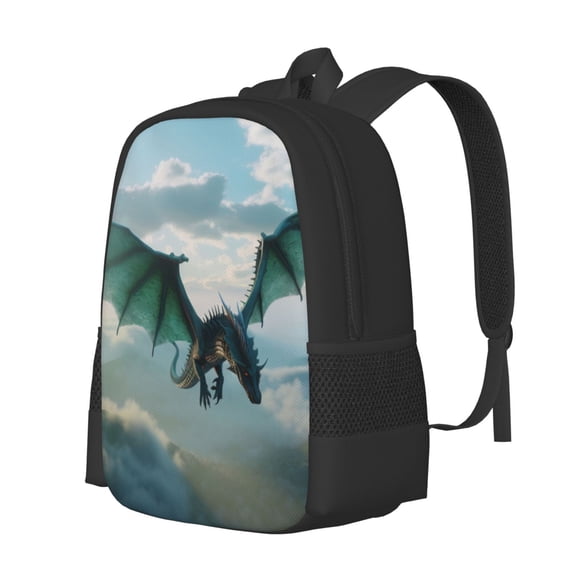 Fuzoiu Cloud Sky Green Dragon Print Large Capacity Backpack,Travel Backpack,Laptop Bag,College School Rucksack Bag,for School, Travel & Outdoor Activities