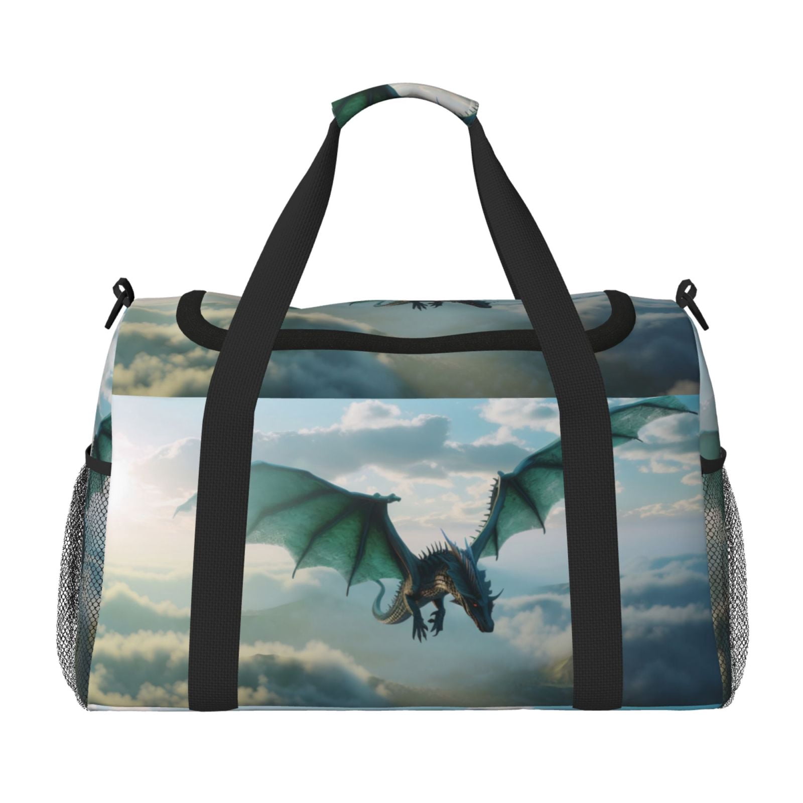 Fuzoiu Cloud Sky Green Dragon Print Travel Duffle Bag,Carry On Tote Bags,Duffel Bag,Sport Gym Bag, Hospital Bag for Labor and Delivery, Overnight Bag,Luggage Bag