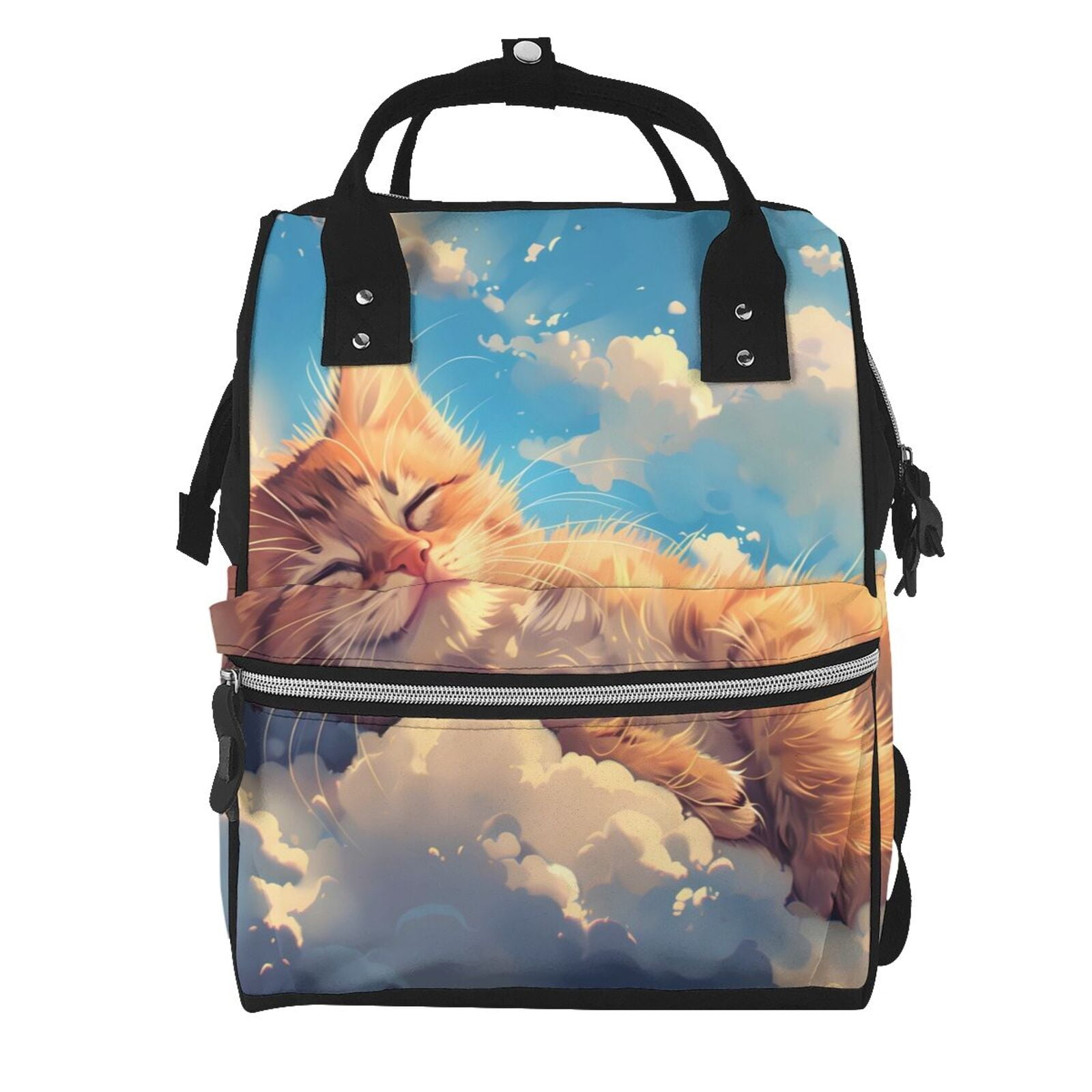 Fuzoiu Cloud Sleeping Cat Print Diaper Bag Backpack,Baby Essentials Travel Tote,Multi function Waterproof Diaper Bag, Travel Essentials Baby Bag - Unisex