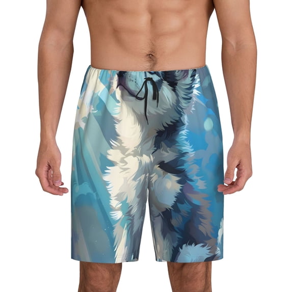 Fuzoiu Cloud Sunshine Puppy Print Pajama Shorts for Men, Men's Pajama Bottoms,Mens Lounge Sleepwear,Pajama Pants with Pocket-Medium
