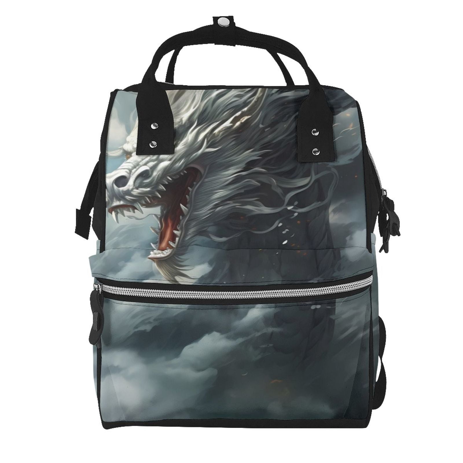 Fuzoiu Cloud White Dragon Print Diaper Bag Backpack,Baby Essentials Travel Tote,Multi function Waterproof Diaper Bag, Travel Essentials Baby Bag - Unisex