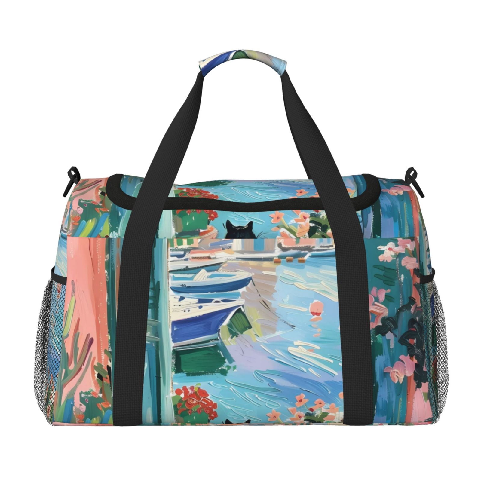 Fuzoiu Coastal Cat By The Window Print Travel Duffle Bag,Carry On Tote Bags,Duffel Bag,Sport Gym Bag, Hospital Bag for Labor and Delivery, Overnight Bag,Luggage Bag