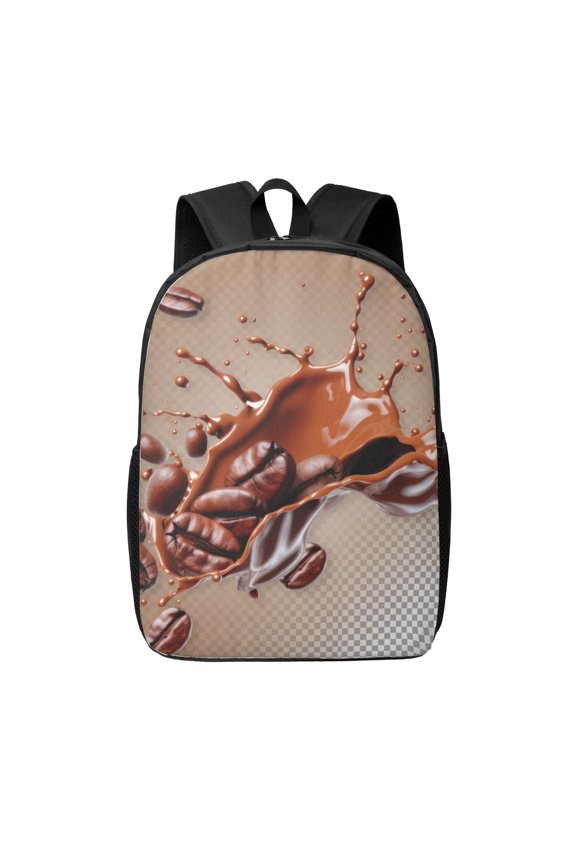 Coffee Beans Chocolate Splash Print 17in Student Backpack,School Backpack,Causal Daypack,Bookbag For Boys Girls College Students-One Size