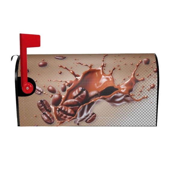 Fuzoiu Coffee Beans Chocolate Splash Print Decorative Waterproof Mailbox Cover,Welcome Magnetic Mailbox Cover, Post Letter Box Wrap Cover for Outdoor Decor -21x18 in
