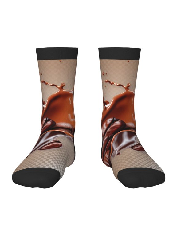 Coffee Beans Chocolate Splash Print Kids Socks For Boys Girls,Grip Crew Socks with Non Slip,Lightweight Stretch Crew Socks,Toddlers Crew Boot Socks
