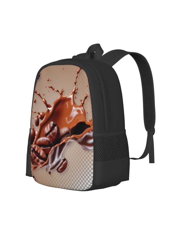 Coffee Beans Chocolate Splash Print Large Capacity Backpack,Travel Backpack,Laptop Bag,College School Rucksack Bag,for School, Travel & Outdoor Activities