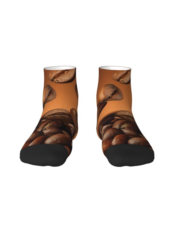 Coffee Beans Print Adult Socks, Crew Moisture-wicking Socks, Unisex Cushion Crew Socks,Casual Sports Ankle Socks