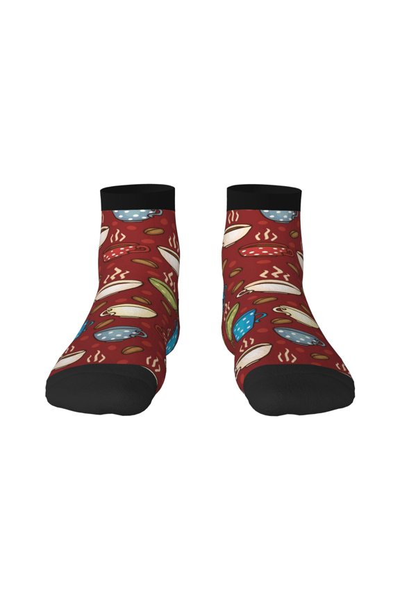 Coffee Cups Print Adult Socks, Crew Moisture-wicking Socks, Unisex Cushion Crew Socks,Casual Sports Ankle Socks