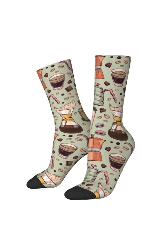 Coffee Makers Macaroons Chocolate Print Athletic Crew Socks for Men & Women,Casual Crew Socks,Above Ankle Crew Socks for Business, Casual