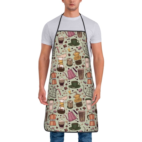 Fuzoiu Coffee Makers Macaroons Chocolate Print Waterproof Apron, Kitchen Apron for Women Men Chef, Apron for Christmas Dinner Party Cooking Baking Crafting House Cleaning Kitchen