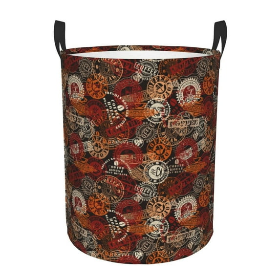 Fuzoiu Coffee Stamp Print Circular Hamper,Laundry Basket with Handle,Collapsible Laundry,Dirty Clothes Storage Basket,for Bedroom Bathroom Dorm Living Room-