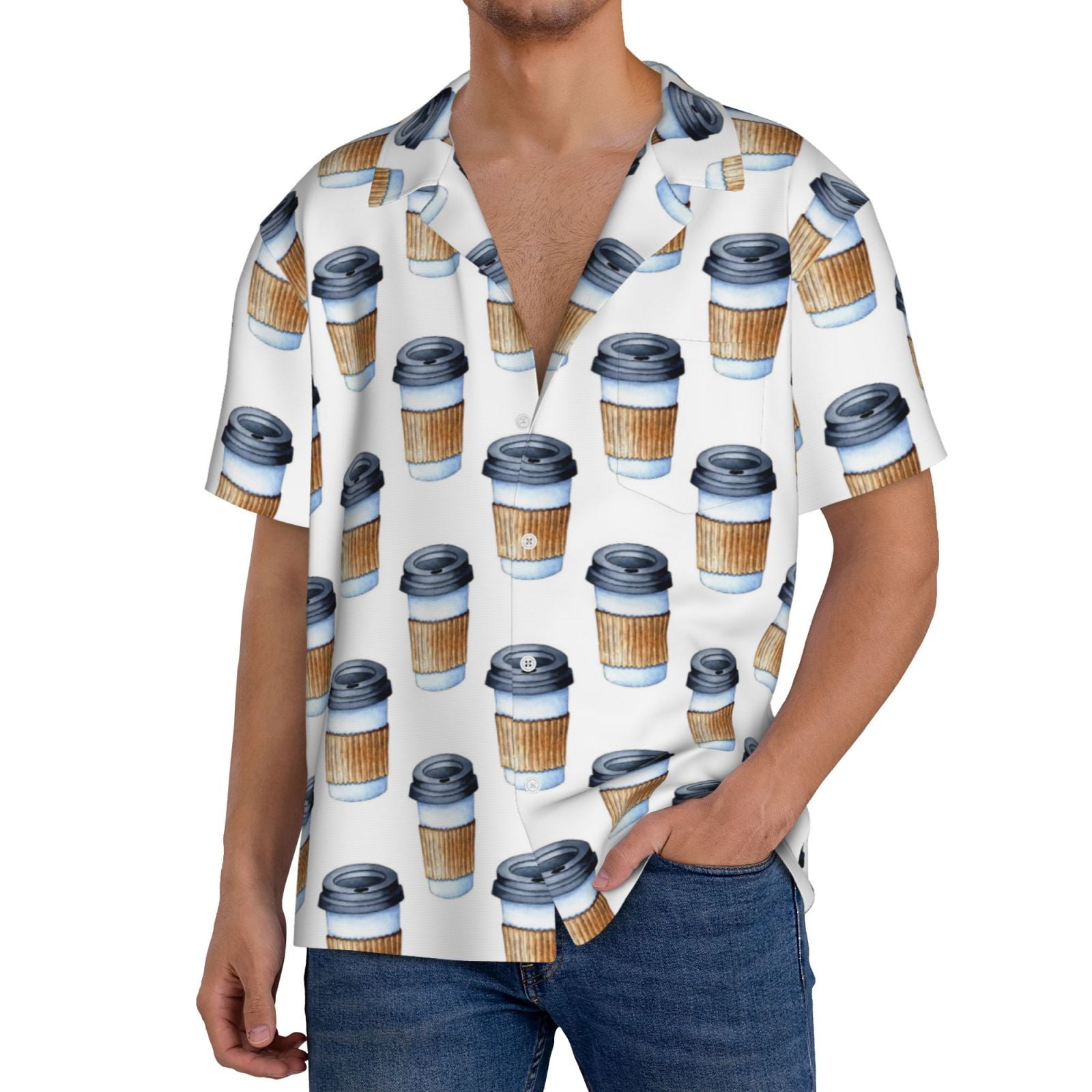Fuzoiu Coffee To Go Pattern Print Men's Casual Short,Men's Short Sleeve ...