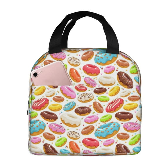 Fuzoiu Color Donut Print Lunch Bag for Women & Men,Adult Insulated Lunch Box,Leakproof Cooler,Food Lunch Containers,Reusable Lunch Tote Bags for Work, Travel, Outdoor
