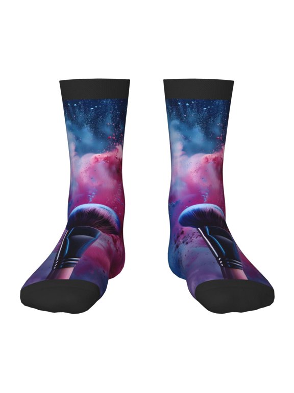 Color Explosion Makeup Brush Print Kids Socks For Boys Girls,Grip Crew Socks with Non Slip,Lightweight Stretch Crew Socks,Toddlers Crew Boot Socks