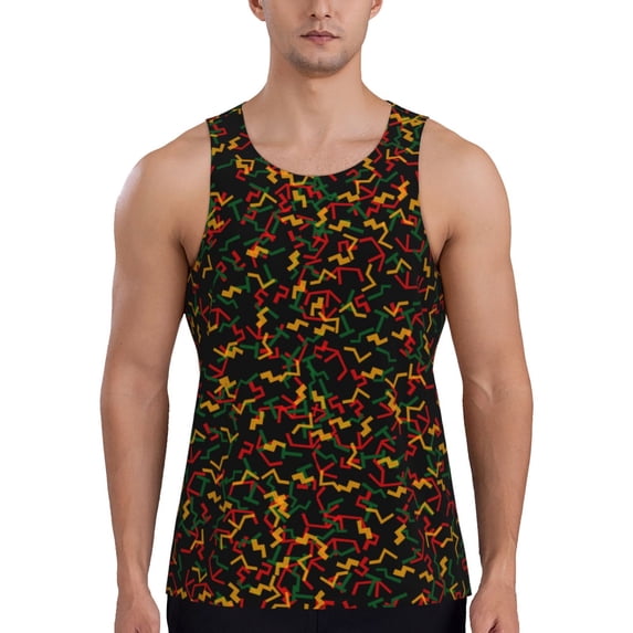 Fuzoiu Color Music Print Men's Workout Tank Tops,Sleeveless Gym Shirt Quick Dry,Fitness Bodybuilding T-Shirt,Muscle Athletic Workout Tee-Medium