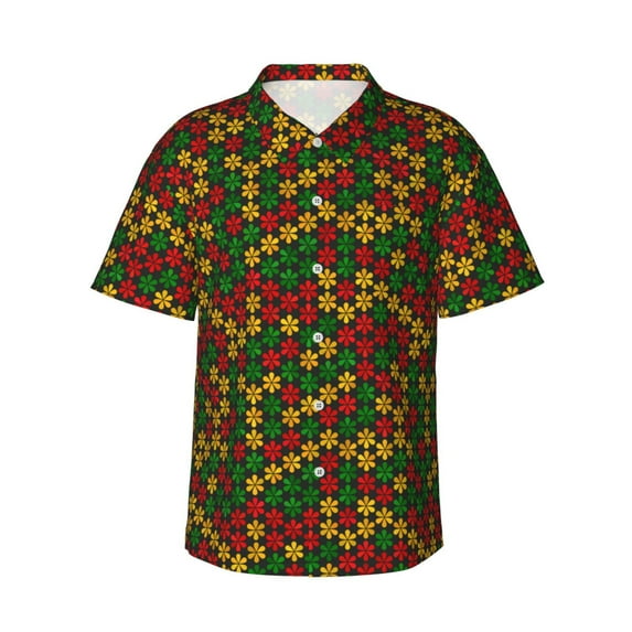 Fuzoiu Color Music1 Print Hawaiian Shirt for Men, Summer Beach Casual Short Sleeve Button Down Shirts, Men’s Beach Summer Shirts with Pocket,Large