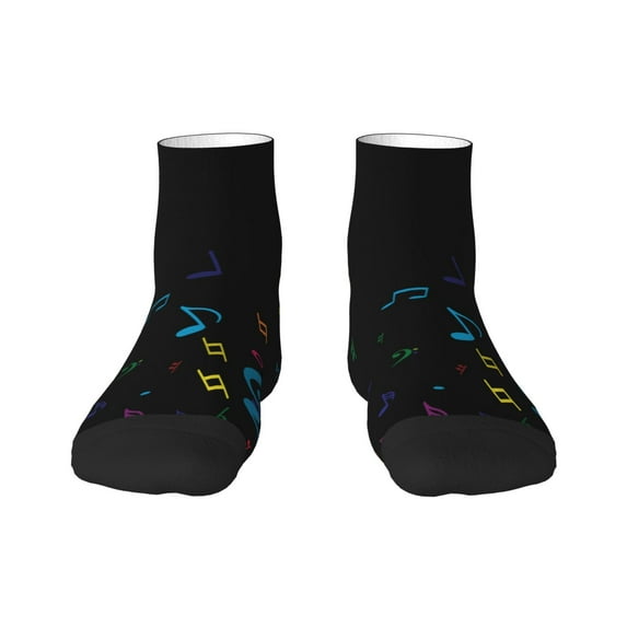 Fuzoiu Color Musical Notes Print Adult Socks, Crew Moisture-wicking Socks, Unisex Cushion Crew Socks,Casual Sports Ankle Socks