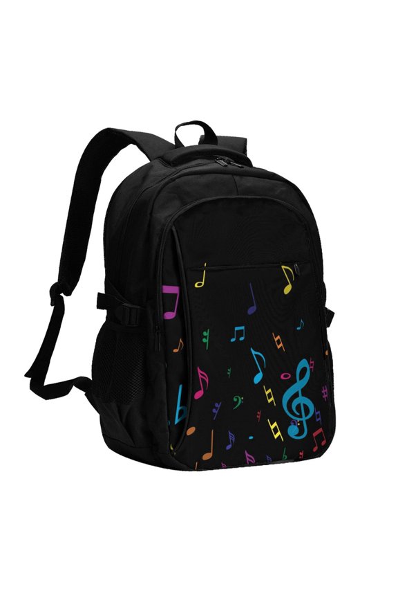 Color Musical Notes Print USB Backpack with Charging Port,Laptop Backpack,Business Travel Durable Laptops Backpack, for School, Work, Travel & Outdoor Activities