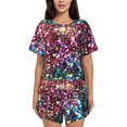 thumbnail image 1 of Fuzoiu Color Shiny Print Women's Short-Sleeved Pajama Set,Lounge Sleepwear Set,Womens Pajama Sets 2 Piece,Button-Up Top and Shorts with Pockets-3X-Large, 1 of 1