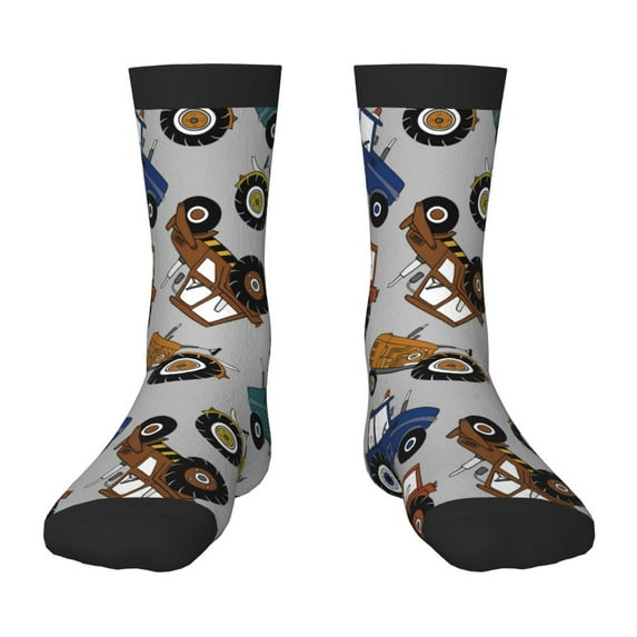 Fuzoiu Color Tractor Print Kids Socks For Boys Girls,Grip Crew Socks with Non Slip,Lightweight Stretch Crew Socks,Toddlers Crew Boot Socks