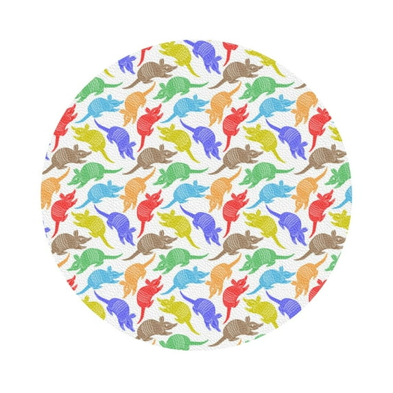 Fuzoiu Colored Armadillos Print Leather Coasters Set,Drink Coasters Set of 6,for Tabletop Protection, Durable PVC Coasters,Home Décor and Housewarming Gift,Round Shape