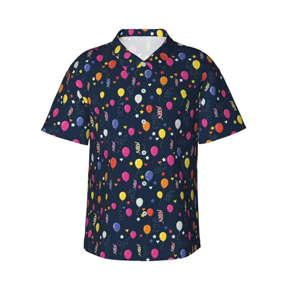 Fuzoiu Colored Balloons Print Hawaiian Shirt for Men, Summer Beach Casual Short Sleeve Button Down Shirts, Men’s Beach Summer Shirts with Pocket,XX-Large
