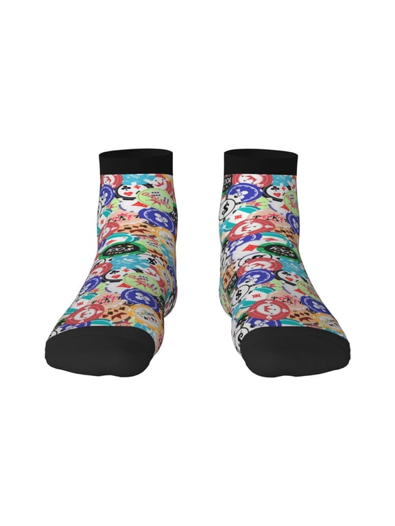 Colored Casino Chips Print Adult Socks, Crew Moisture-wicking Socks, Unisex Cushion Crew Socks,Casual Sports Ankle Socks
