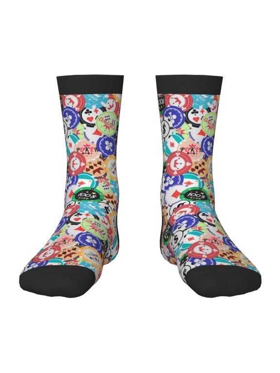 Colored Casino Chips Print Kids Socks For Boys Girls,Grip Crew Socks with Non Slip,Lightweight Stretch Crew Socks,Toddlers Crew Boot Socks