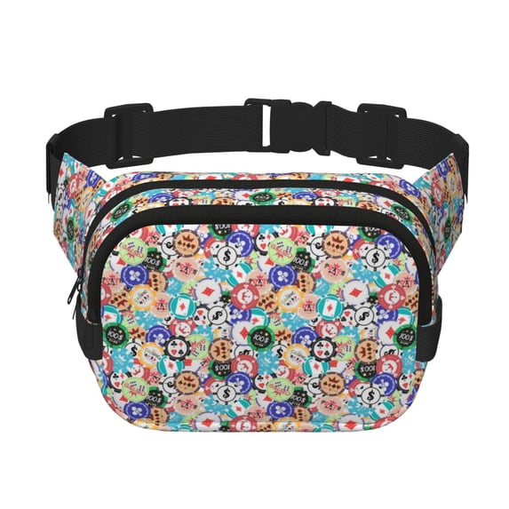 Fuzoiu Colored Casino Chips Print Unisex Square Double Layer Waist Bag,Crossbody Fanny Pack Travel Workout Accessory