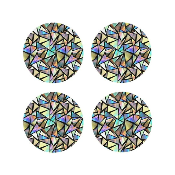 Fuzoiu Colored Glass Print Leather Coasters Set,Drink Coasters Set of 4,for Tabletop Protection, Durable PVC Coasters,Home Décor and Housewarming Gift-Round Shape