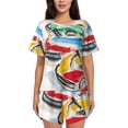 thumbnail image 1 of Fuzoiu Colorful Abstract Bumper Cars Print Women's Short-Sleeved Pajama Set,Lounge Sleepwear Set,Womens Pajama Sets 2 Piece,Button-Up Top and Shorts with Pockets-3X-Large, 1 of 7