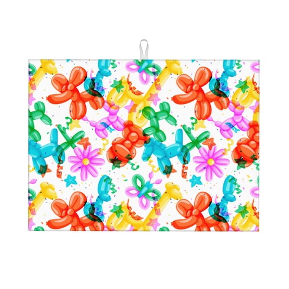 Fuzoiu Colorful Air Balloons Print Absorbent, Reversible Microfiber Dish Drying Mat for Kitchen, Dish Drying Pad for Dishes, Utensils, Pots and Pans, Extra Large 18 Inch x 24 Inch