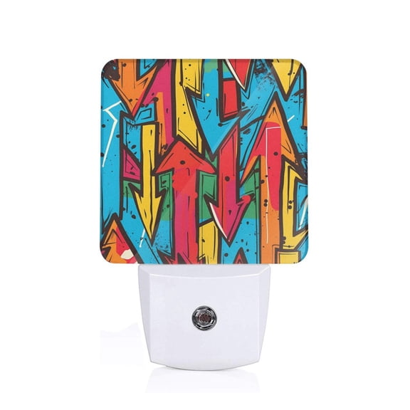 Fuzoiu Colorful Arrow Graffiti Pattern Print Dusk to Dawn LED Night Light with Light Sensor, Energy-Efficient Touch-Safe Night Lamp for Home, Office, and Kids' Rooms-US