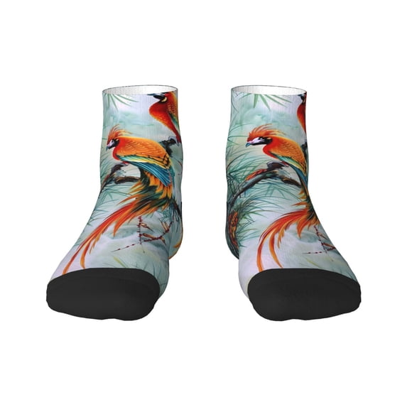 Fuzoiu Colorful Birds Pine Branch Print Adult Socks, Crew Moisture-wicking Socks, Unisex Cushion Crew Socks,Casual Sports Ankle Socks
