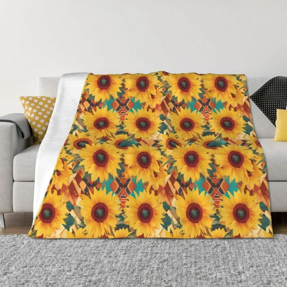 Fuzoiu Colorful Bohemian Sunflower Print Flannel Blanket,Throw Blanket,Flannel Home Decor,Fleece Bed Blankets,Cozy Soft Blanket for Bed, Sofa, Camping, and Travel-50"x40"
