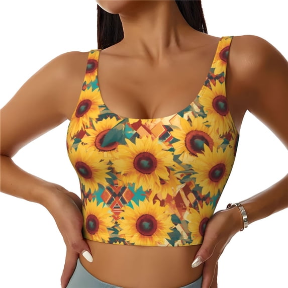 Fuzoiu Colorful Bohemian Sunflower Print Women's Sports Vest,U-Back Sports Tank,Gym Vests,Athletic Sleeveless Shirts,Exercise Undershirts,Yoga, Gym, and Dance Wear-XX-Large