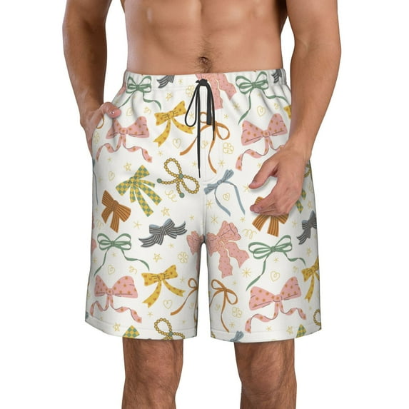 Fuzoiu Colorful Bow Knots1 Print Men's Beach Shorts,Men's Swim Trunks,Quick Dry Board Shorts with Pockets,Men's Bathing Suits for Surfing, Running, and Casual Wear-XX-Large