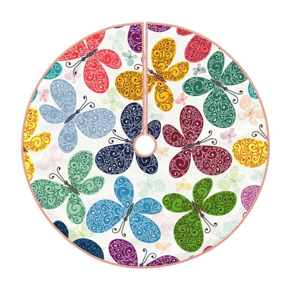 Fuzoiu Colorful Butterflies Print Christmas Tree Skirt,Xmas Christmas Decorations,Xmas Tree Mat for Farmhouse Holiday New Years Home Party Decor Tree Rugs-48"