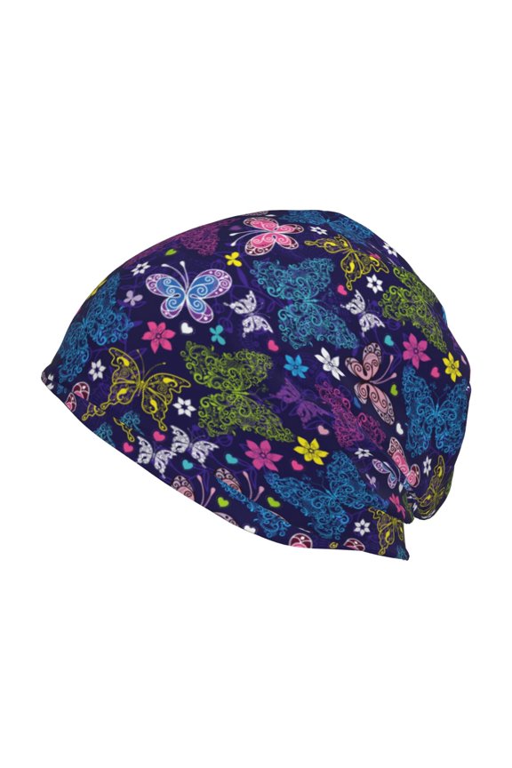 Colorful Butterflies Print Winter Beanie Hat for Men & Women,Warm Knit Cap,Women Windproof Watch Hat,Knit Warm Unisex Beanie