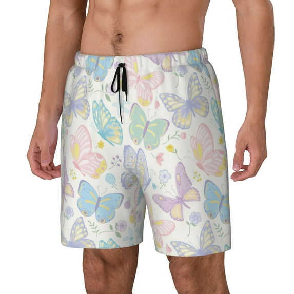 Fuzoiu Colorful Butterfly Print Men's Swim Shorts,Quick-Dry Double-Layer Swim Trunks,Board Trunks,Beach Shorts Swimwear Bathing Suits-Large