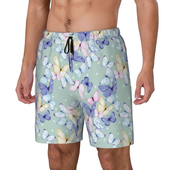 Fuzoiu Colorful Butterfly Print Men's Swim Shorts,Quick-Dry Double-Layer Swim Trunks,Board Trunks,Beach Shorts Swimwear Bathing Suits-Small