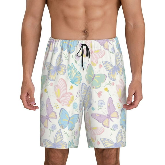 Fuzoiu Colorful Butterfly Print Pajama Shorts for Men, Men's Pajama Bottoms,Mens Lounge Sleepwear,Pajama Pants with Pocket-3X-Large