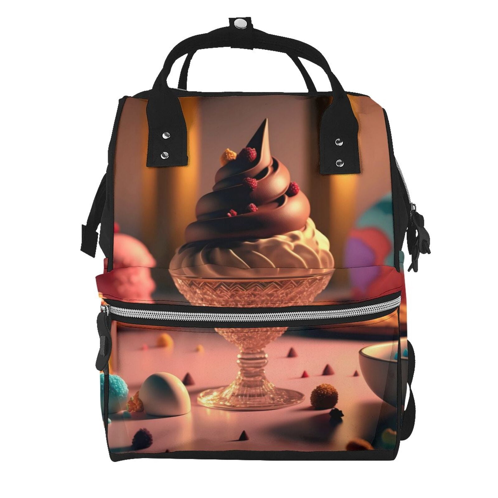 Fuzoiu Colorful Cake Ice Cream Print Diaper Bag Backpack,Baby Essentials Travel Tote,Multi function Waterproof Diaper Bag, Travel Essentials Baby Bag - Unisex