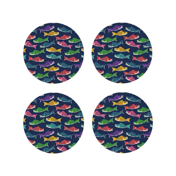 Fuzoiu Colorful Carp Streamer 1 Print Leather Coasters Set,Drink Coasters Set of 4,for Tabletop Protection, Durable PVC Coasters,Home Décor and Housewarming Gift-Round Shape