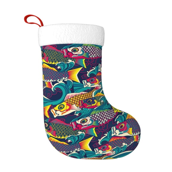 Fuzoiu Colorful Carp Streamer Print Christmas Stockings, Party Supplies & Kids Gifts,Big Xmas Stockings Decoration for Family Decorations Hanging Ornament for Xmas Holiday Party