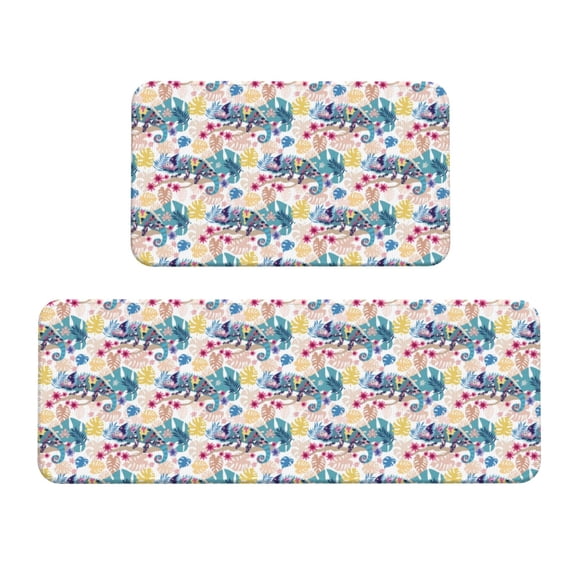 Fuzoiu Colorful Chameleons Print Kitchen Floor Mat 2 Sets,Kitchen Rugs and Mats,,Non Skid Waterproof Kitchen Floor Mat for Kitchen,Home Office,Sink,Laundry