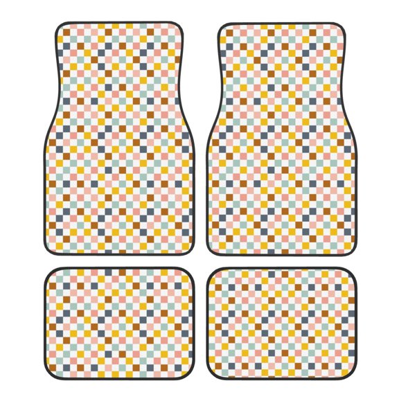 Fuzoiu Colorful Checkered 1 Print Carpet Floor Mats for Car,Car Foot Mat Set,Universal Fit 4 Piece Mat Pad Set,Fits Most Cars Trucks Vans Sedans SUV Auto Carpet Mat Se