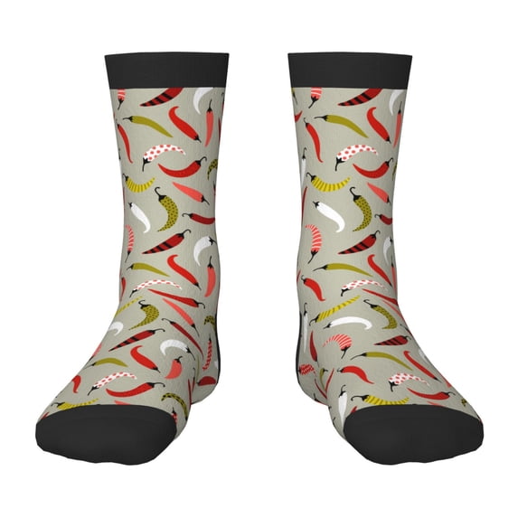 Fuzoiu Colorful Chili Print Kids Socks For Boys Girls,Grip Crew Socks with Non Slip,Lightweight Stretch Crew Socks,Toddlers Crew Boot Socks