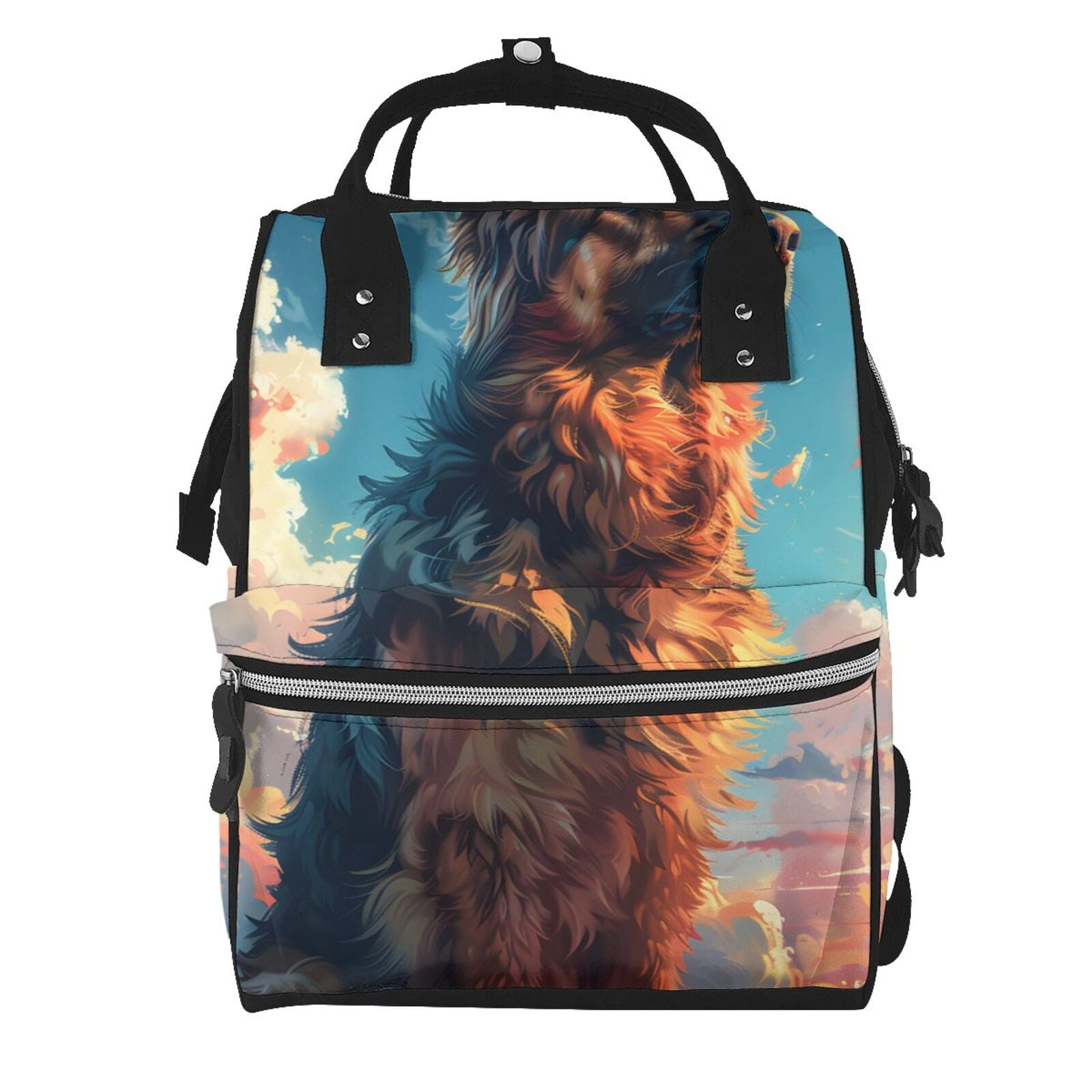 Fuzoiu Colorful Cloud Shepherd Dog Print Diaper Bag Backpack,Baby Essentials Travel Tote,Multi function Waterproof Diaper Bag, Travel Essentials Baby Bag - Unisex